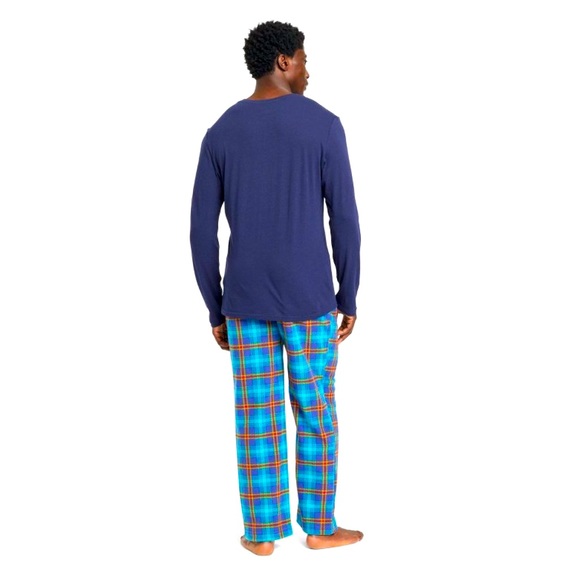 NWT Men's Plaid Microfleece Blue Pajama Set - Picture 2 of 4